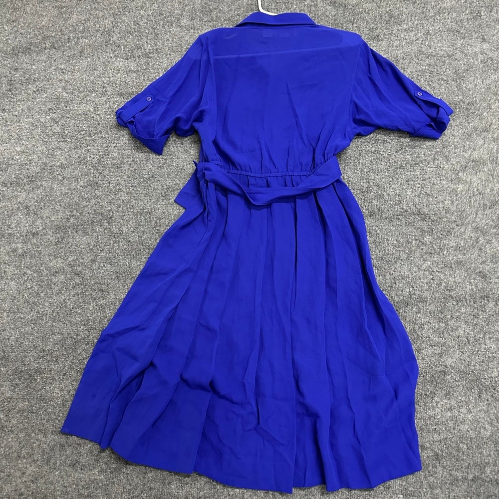 Leslie Fay Dress Womens Size 10P Blue Shirt Dress Midi Button Front Belted Vtg